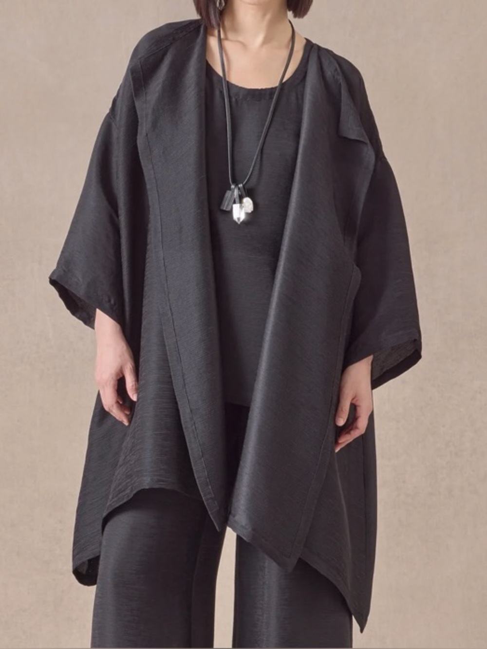 eskandar black linen wide a-line jacket coat